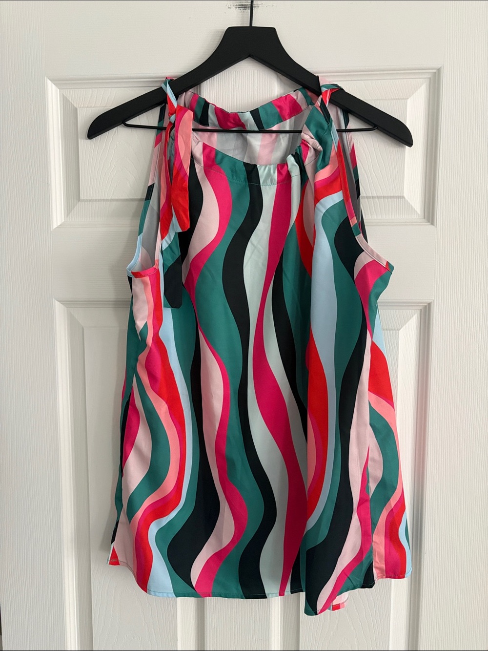Wave-Print Halter Camisole in Teal & Pink